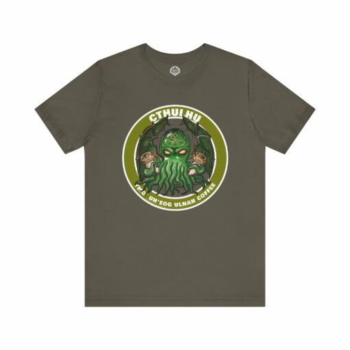 T-Shirt - CTHULHU, Your God Demands Coffee in R'lyehian. Funny shirt for fans of HP Lovecraft and cosmic horror. - Image 8