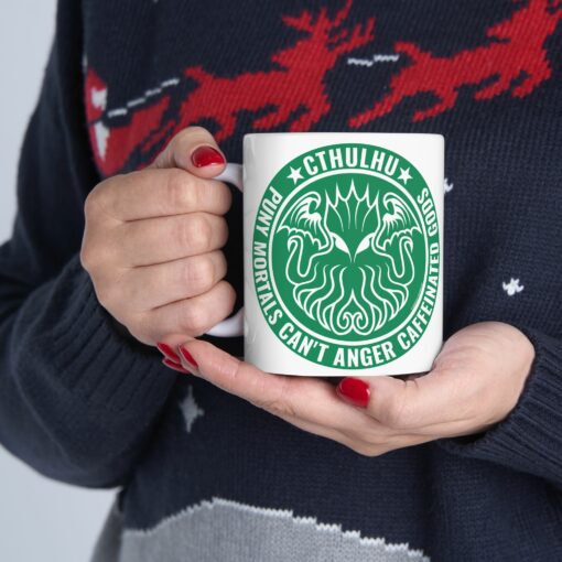 Ceramic Mug Cthulhu Inspired Puny Humans Caffeinated Gods Parody Green Color Lovecraft Fans 11oz 15oz - Image 5