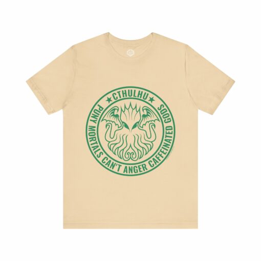 Cthulhu Unisex Tee: 'Puny Humans Can't Anger Caffeinated Gods' - Image 4