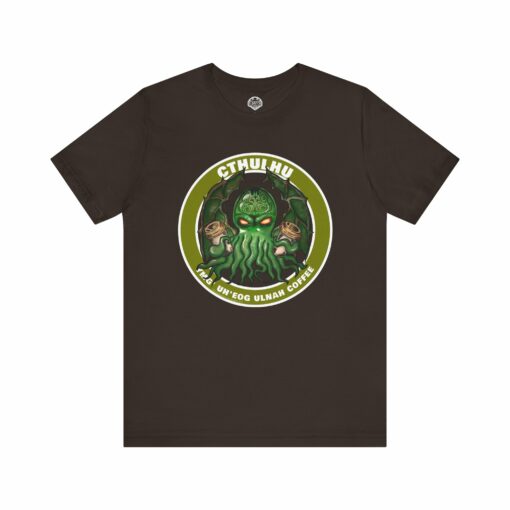T-Shirt - CTHULHU, Your God Demands Coffee in R'lyehian. Funny shirt for fans of HP Lovecraft and cosmic horror. - Image 2