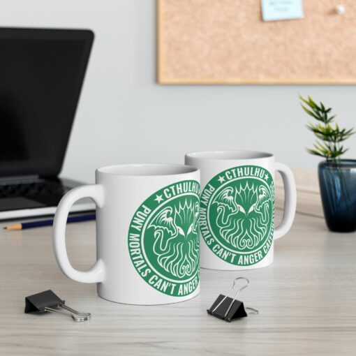 Ceramic Mug Cthulhu Inspired Puny Humans Caffeinated Gods Parody Green Color Lovecraft Fans 11oz 15oz - Image 4