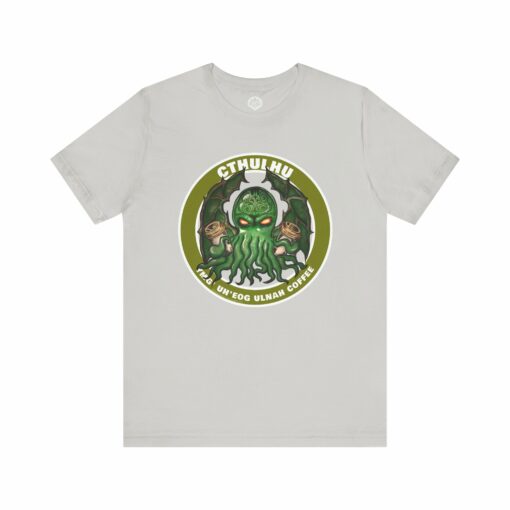 T-Shirt - CTHULHU, Your God Demands Coffee in R'lyehian. Funny shirt for fans of HP Lovecraft and cosmic horror. - Image 4