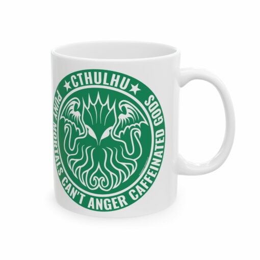 Ceramic Mug Cthulhu Inspired Puny Humans Caffeinated Gods Parody Green Color Lovecraft Fans 11oz 15oz - Image 3