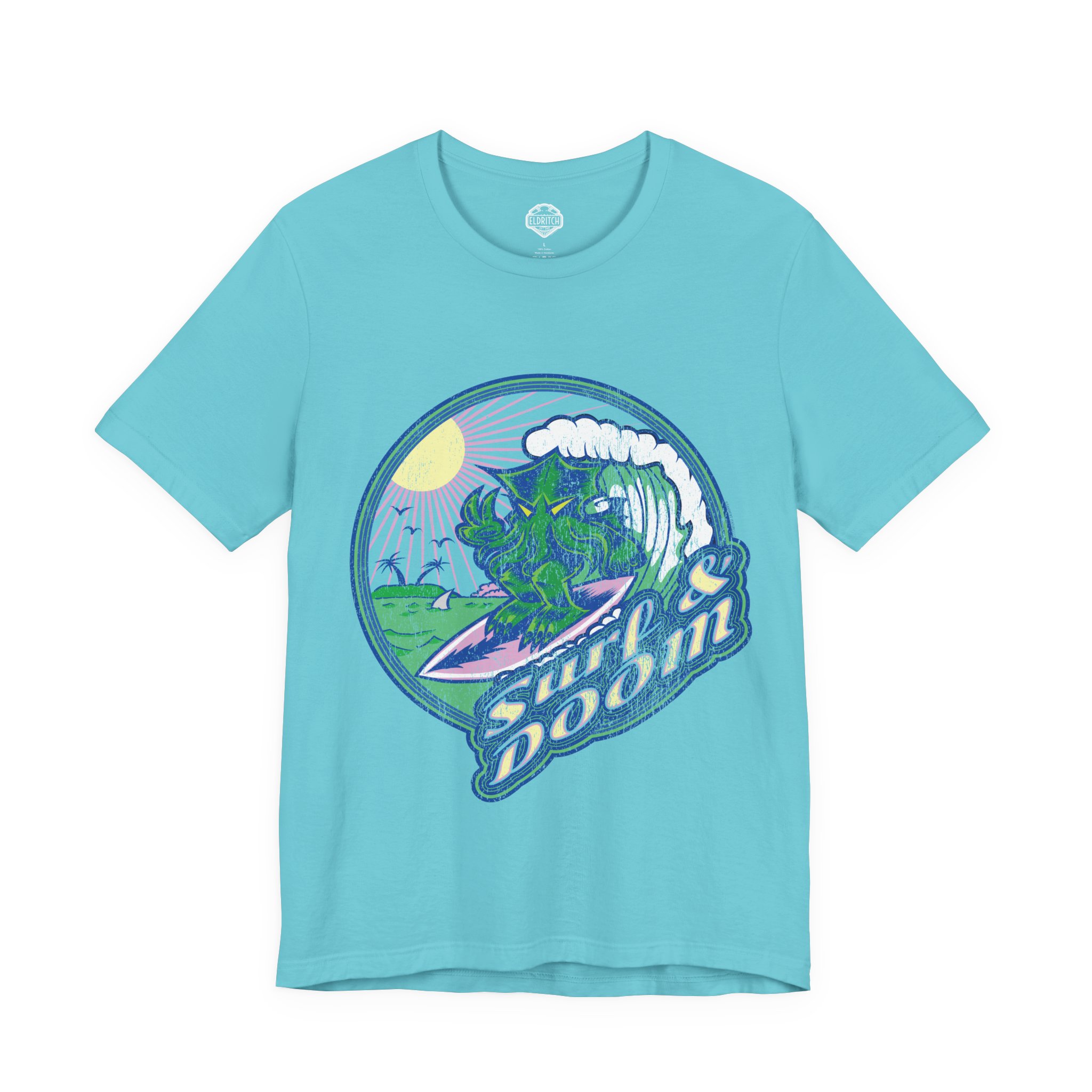 Vintage look Cthulhu Surf and Doom T-Shirt - Image 4