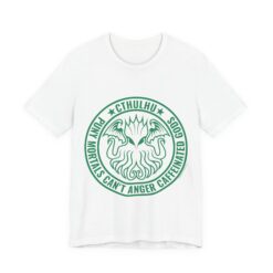 Alternative view of Funny Cthulhu T-Shirt: 'Puny Humans Can't Anger Caffeinated Gods'
